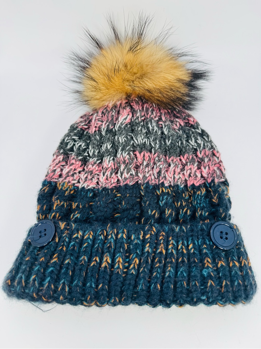 Marcus Adler NY Knit Stocking Hat Women’s Multicolor Raccoon Fur